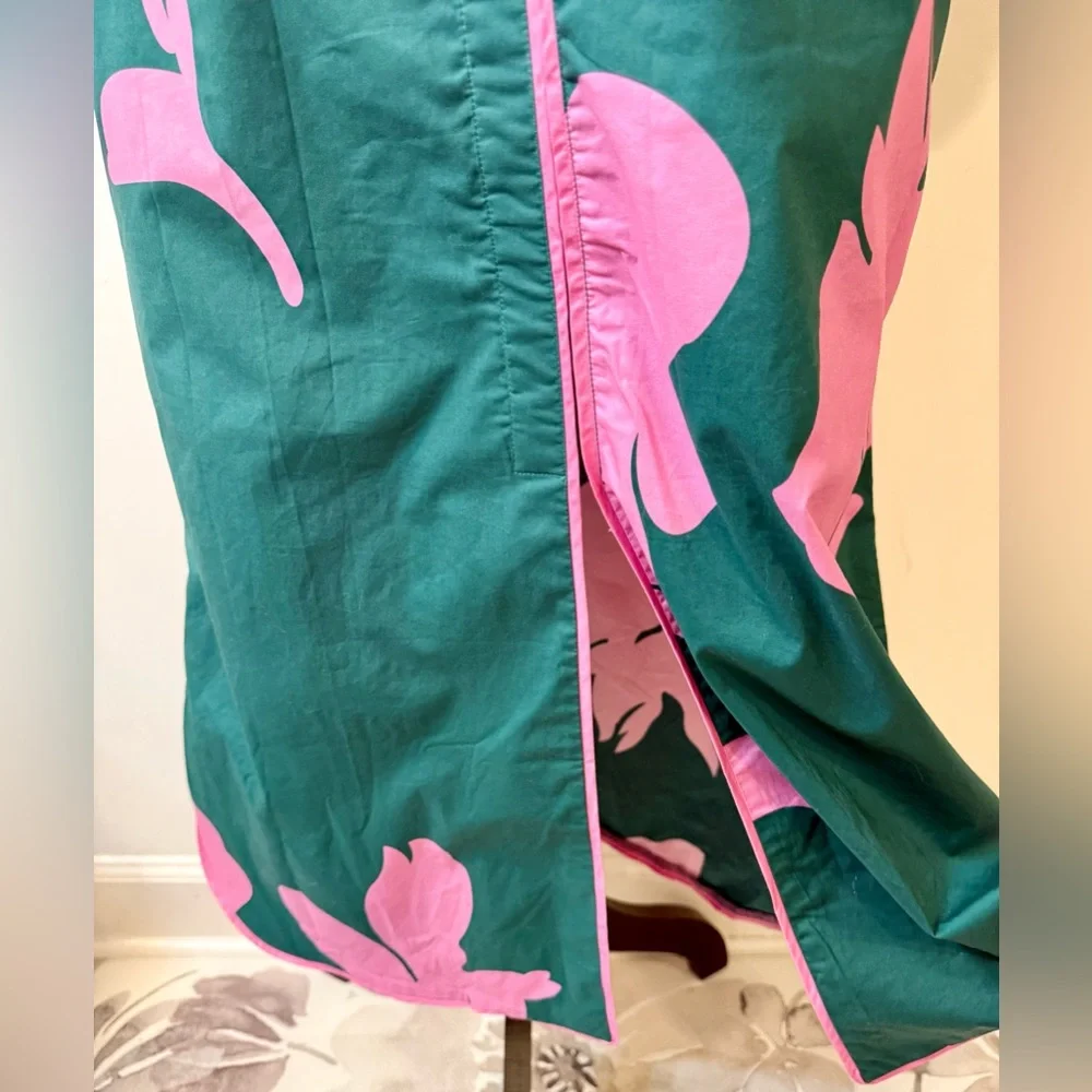 Tuckernuck Hyacinth House Arem Caftan Hunter Green and Pink Floral Size XS - Picture 4 of 13
